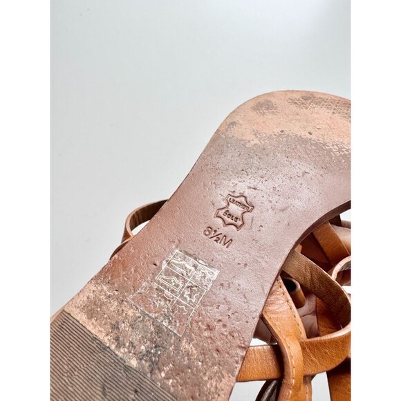 TORY BURCH Kira Brown Leather Bow Logo Medallion Gladiator Sandals, Size 8.5 - Picture 10 of 11